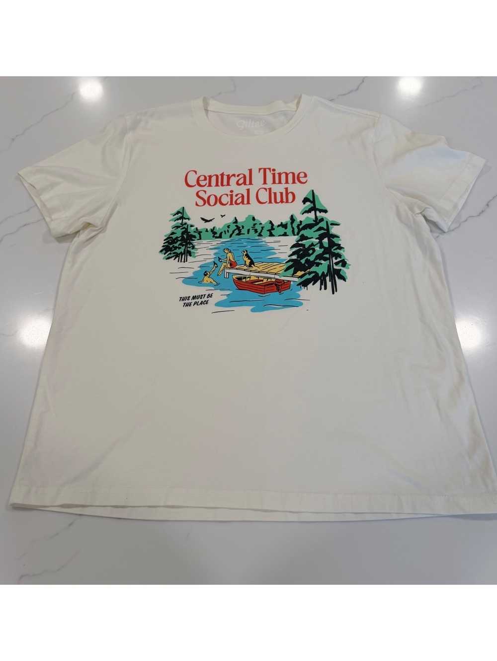 Womans Giltee Central Time Social Club Graphic Premium T-Shirt Size XL  Cream